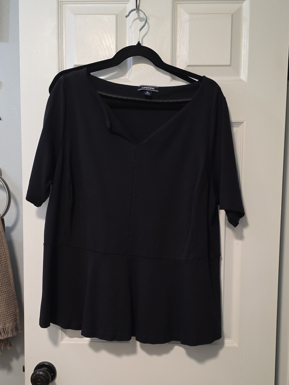 Lands' End Black Women's Peplum V-Neck Top